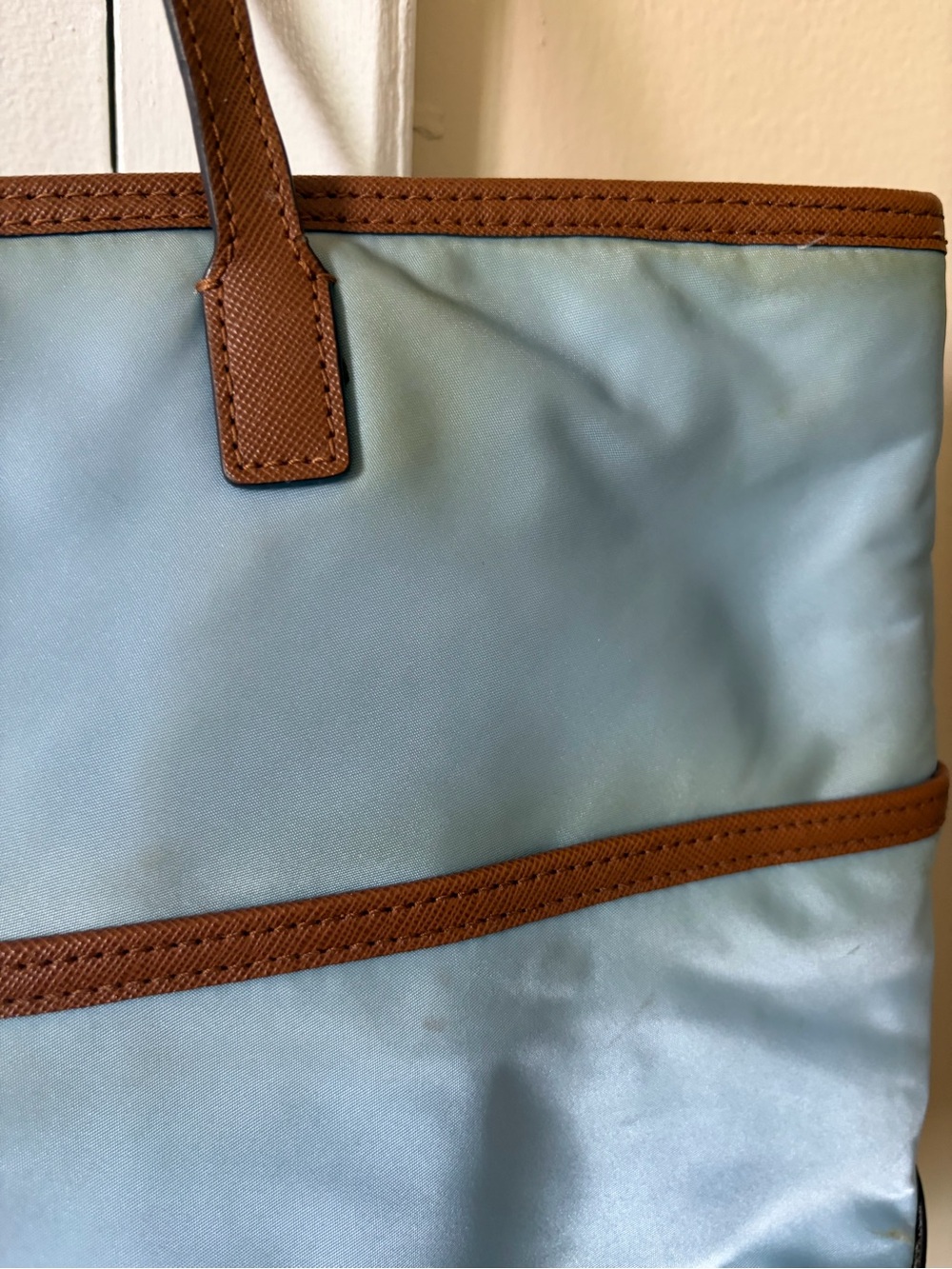 Michael Kors light blue nylon tote with brown leather trim - Picture 5 of 15